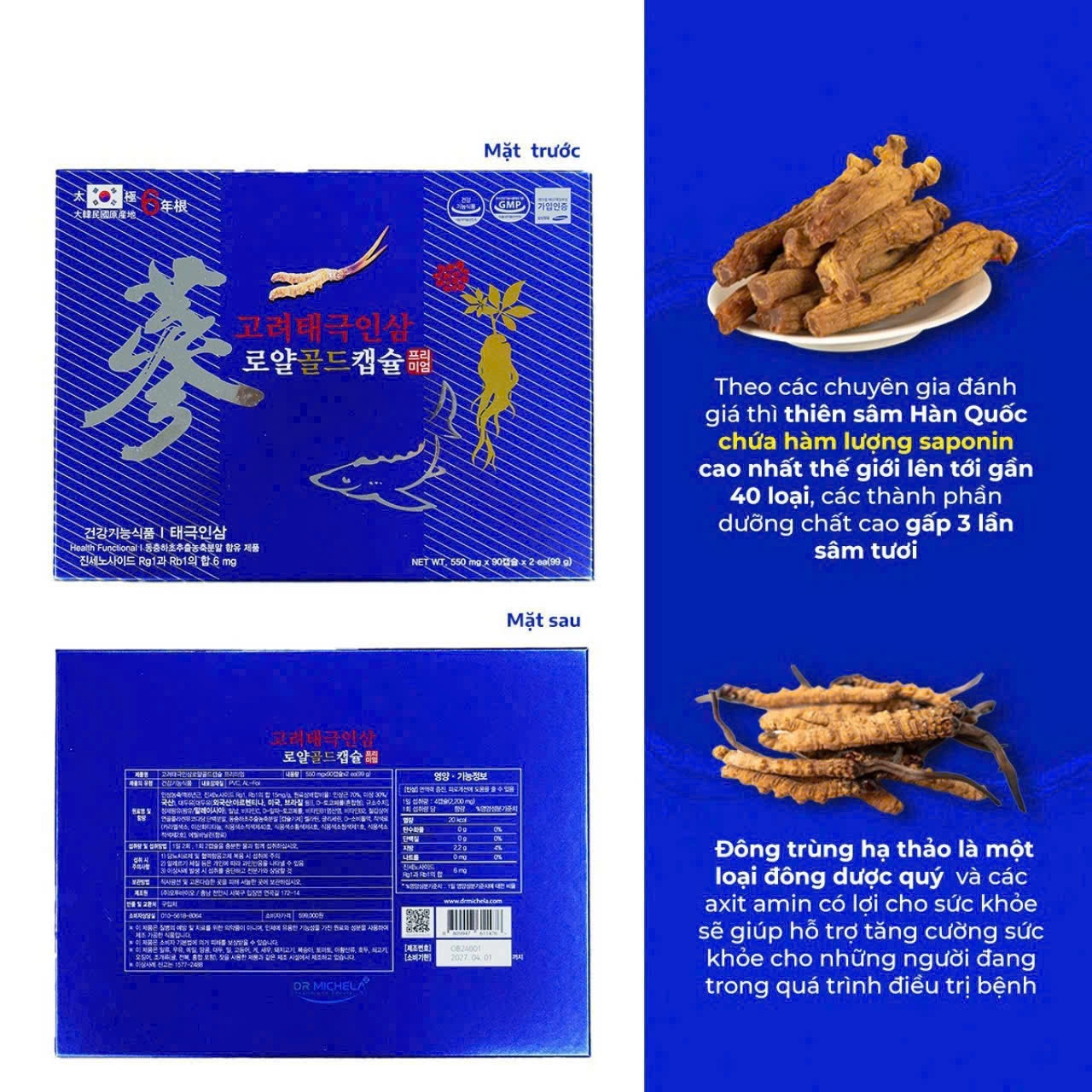 Viên Thiên Sâm Đông Trùng Hạ Thảo Trứng Cá Tầm Hàn Quốc 180 Viên