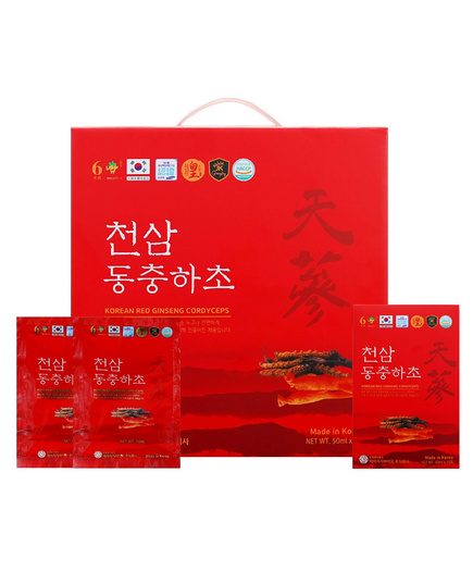 Hình Ảnh Nước Hồng Sâm Đông Trùng Hạ Thảo Ginseng King Korean Red Ginseng Cordyceps (60 Gói x 50ml), Tùy Chọn: 60 Gói x 50ml - sieuthilamdep.com