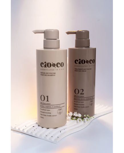 Hình Ảnh CioCo Repair And Volume Perfume - Bộ Dầu Gội Xả Phục Hồi Và Mọc Tóc (500ml), Tùy Chọn: Set 500ml, 4 hình ảnh - sieuthilamdep.com