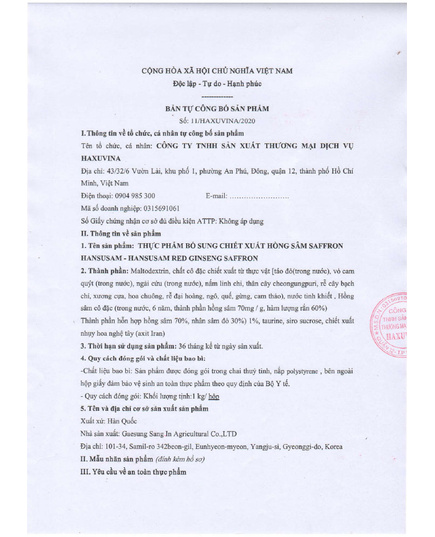 Hình Ảnh Cao Hồng Sâm Nhụy Hoa Nghệ Tây Hansusam Red Ginseng Saffron, 5 hình ảnh - sieuthilamdep.com