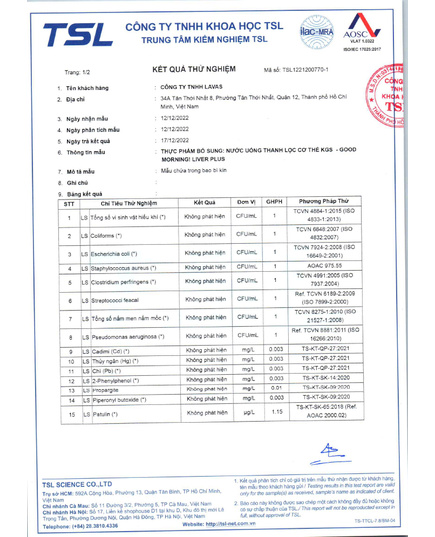Hình Ảnh Nước Uống Thanh Lọc Cơ Thể KGS Good Morning Liver Plus (70ml x 30 gói), 3 hình ảnh - sieuthilamdep.com