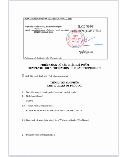 Hình Ảnh COOPY Acne Morning Whisper Perfume Body Wash - Sữa Tắm Trắng Da, Sạch Mụn, Hương Hoa Lan, 5 hình ảnh - sieuthilamdep.com