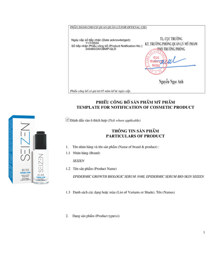 Hình Ảnh Seizen Bio-Skin Epidermic Serum - Huyết Thanh Sinh Học Phục Hồi, Tăng Biểu Bì Da, 2 hình ảnh - sieuthilamdep.com