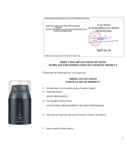 Hình Ảnh Seizen Bushido Age Control Cream - Kem Dưỡng Ẩm, Sáng Da Dành Cho Nam, 2 hình ảnh - sieuthilamdep.com Hình Ảnh Seizen Bushido Age Control Cream - Kem Dưỡng Ẩm, Sáng Da Dành Cho Nam, 2 hình ảnh - sieuthilamdep.com