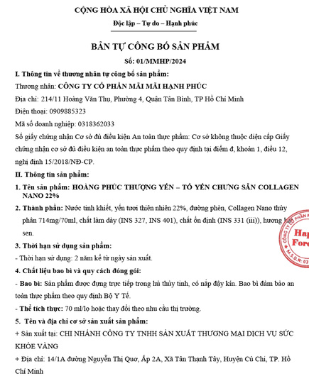 Hình Ảnh Hoàng Phúc Thượng Yến Collagen Nano 22% - Tổ Yến Chưng Sẳn Cao Cấp, 2 hình ảnh - sieuthilamdep.com