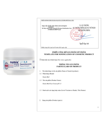 Hình Ảnh Numis Med Face Cream pH 5.5 - Kem Dưỡng Cho Da Mặt Nhạy Cảm, 2 hình ảnh - sieuthilamdep.com