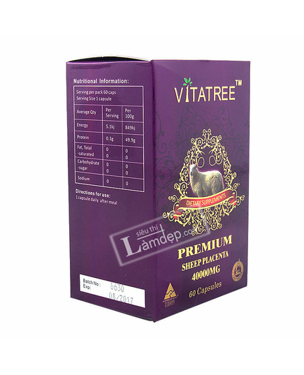 Hình Ảnh Nhau Thai Cừu Vitatree Premium Sheep Placenta 40000mg 60 Viên, 3 hình ảnh - sieuthilamdep.com
